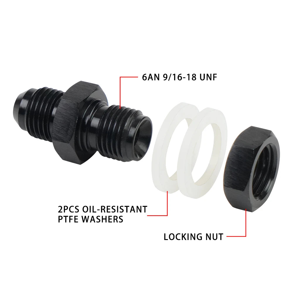 AN Fuel Cell / Tank Bulkhead Fitting with Nut & Washer | AN6 to AN12 Tucks Performance