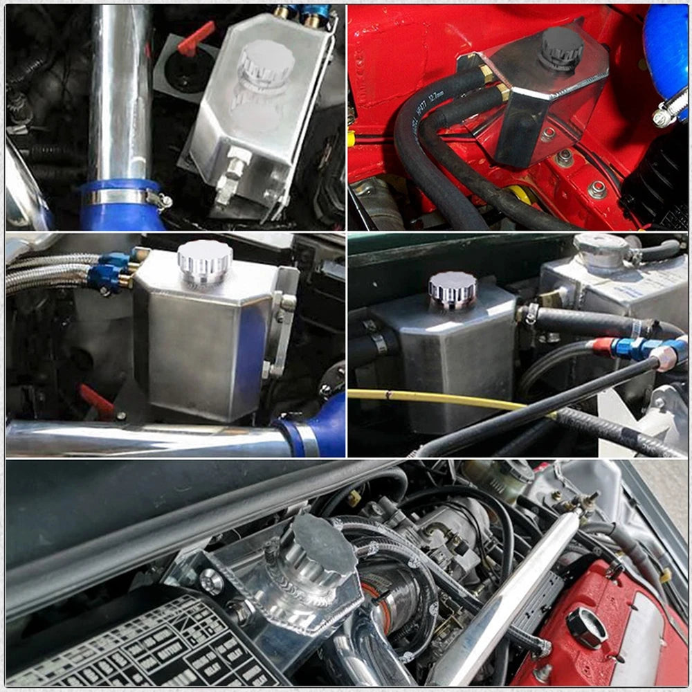 Universal 1L/2L Aluminum Oil Catch Can Reservoir Tank Engine Coolant Radiator Overflow Oil Fuel Tank With Drain Plug Breather Tuck's Performance
