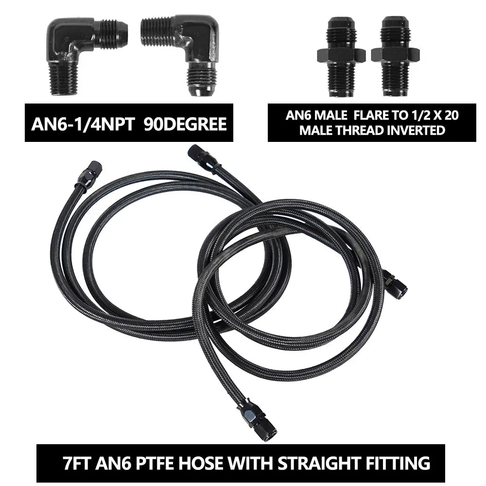 2 X 7Ft AN6 Flexible PTFE Transmission Cooler Hose Lines Fitting Nylon Billet Aluminum Braided Lines For 4L60/700R4/TH350/TH400 Tuck's Performance