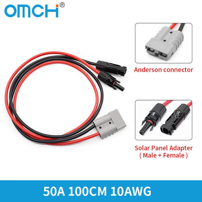 OMCH 50/100CM Solar Panel Extension Cable 6mm2 10AWG with 50A Anderson Connector for Car Battery and Solar Panel Connect Tuck's Performance
