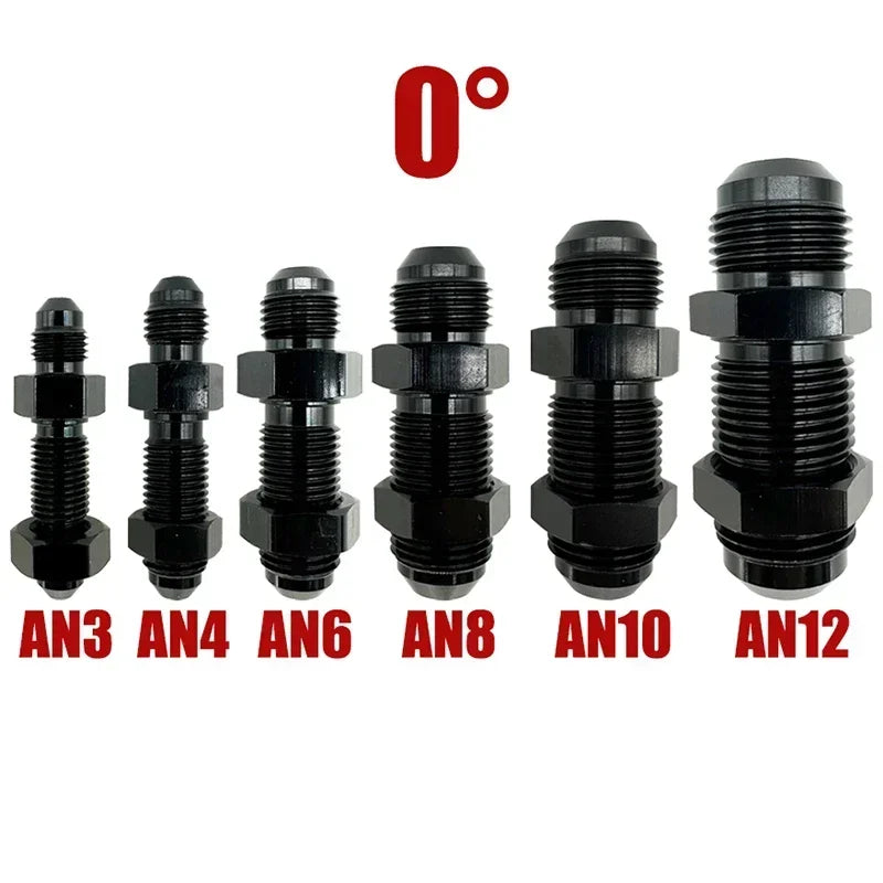 2X AN3 AN4 AN6 AN8 AN10 AN12 0 Degree Flare Bulkhead Fitting Fuel Hose Straight Male To Male Adapter w/Nut For Tab or Wirewall Tuck's Performance