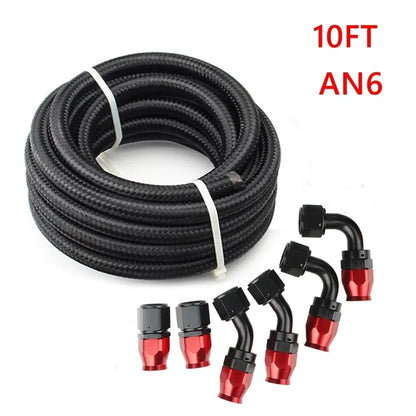 3M AN6/AN8/AN10 CPE Oil Fuel Fittings Hose End 0+45+90+180 Degree Oil Adaptor Kit AN6 Braided Oil Fuel Hose Line With Clamps Tuck's Performance