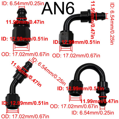 2X 4AN 6AN 8AN 10AN 12AN Oil Fuel Cooler Push-On Hose Fittings 0 45 90 180 Degree Push Lock Rubber Tube End Adapter Aluminum Tuck's Performance