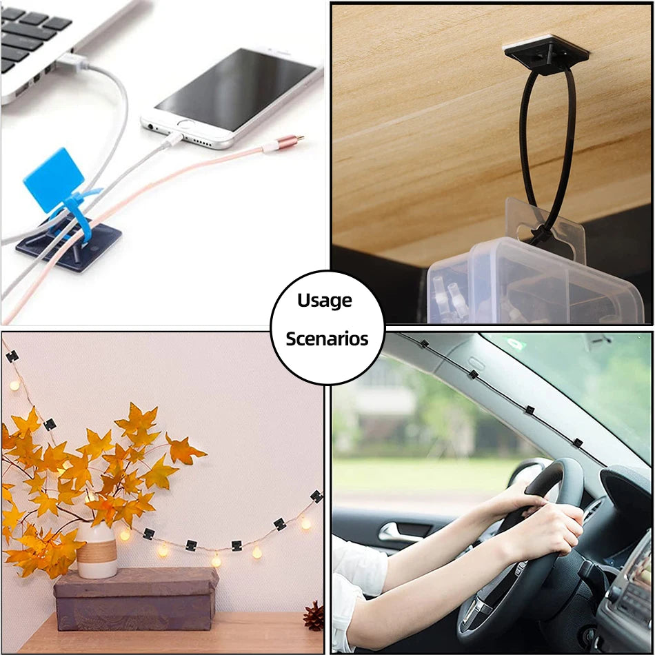 50/100/150pcs Nylon Self-Adhesive Cable Ties Mount Wire Fasten Organizer Fixers Easy Cable Management System Reusable Durable Tuck's Performance