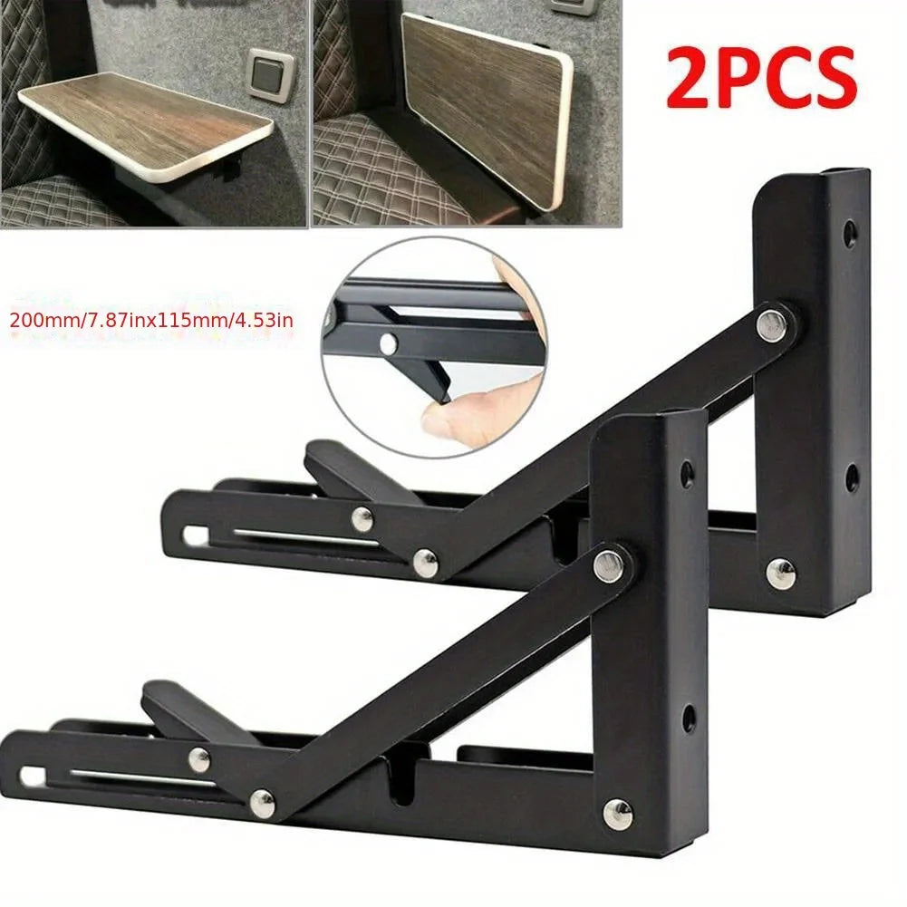 Pair of 200 mm folding wall shelf brackets in black stainless