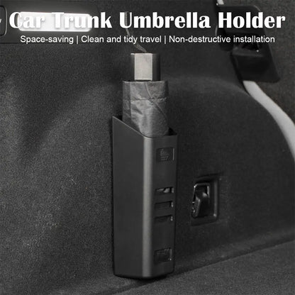 Umbrella holder fitted to the side of a car boot