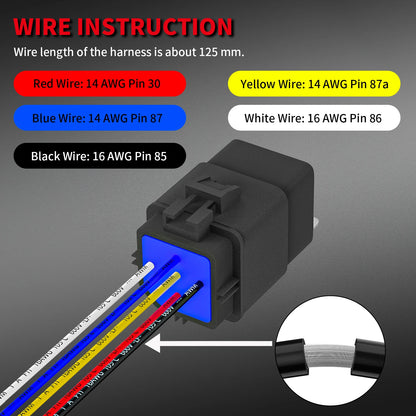 1PC SPDT 5 Pin Waterproof Auto Relay 12V 40A Heavy Duty 14AWG 12 Volt Car Relay Kit Bosch Style and Harness Set For Automotive Tuck's Performance