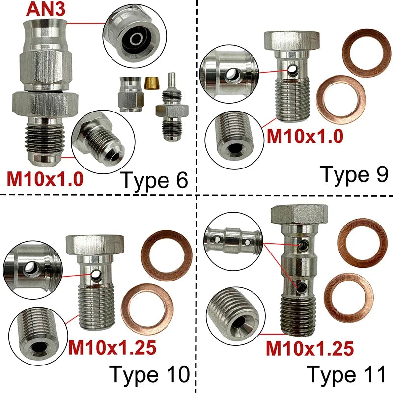 2X Stainless Steel 3AN Motorcycle Motor Bike Hydraulic Brake Oil Hose Line Banjo Fitting 10MM 0/28/45/90° Brake Hose End Adapter Tuck's Performance