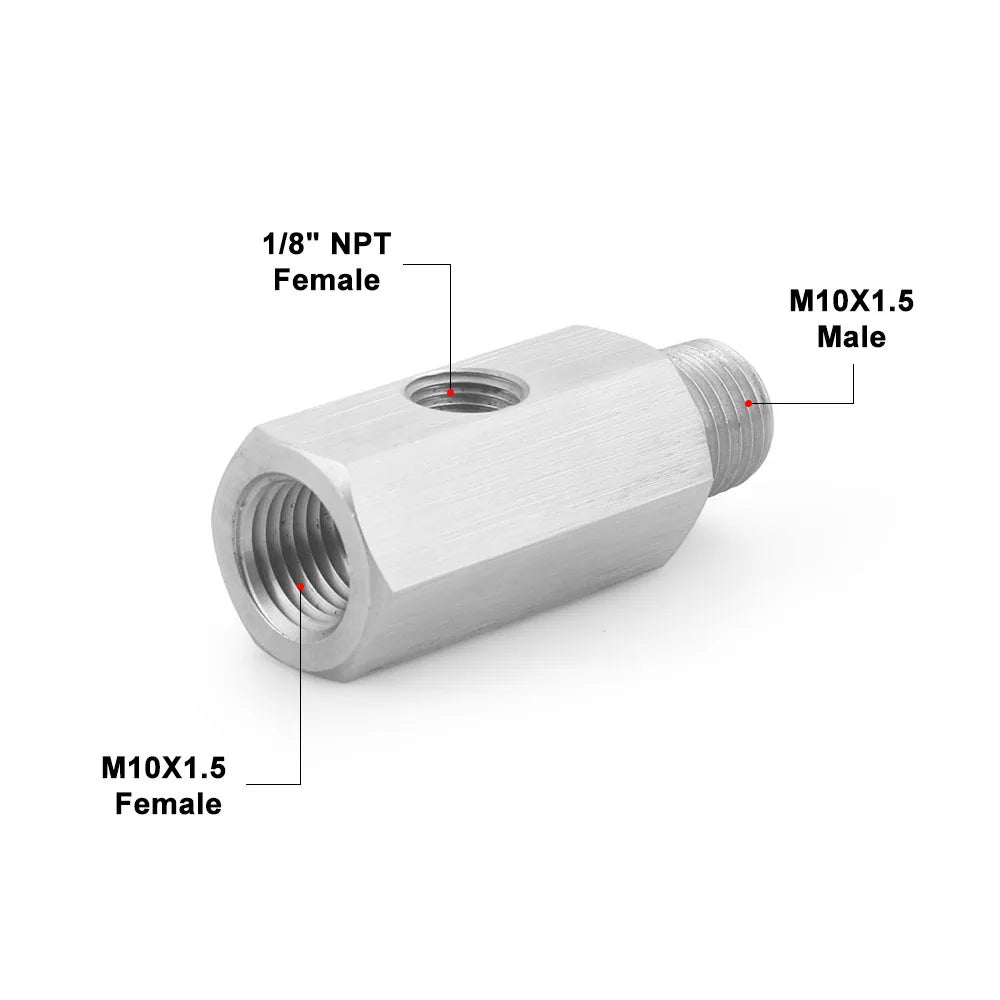 Oil Pressure Sensor Tee Adapter Turbo Supply Feed Line Gauge Female to 1/8 NPT Side Port Stainless Steel Hose T Fittings Tuck's Performance