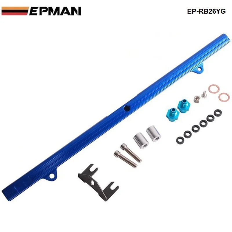 Aluminium Billet Top Feed Injector Fuel Rail Turbo Kit Blue For Nissan Skyline BNR32 R33 34GTR R34 88-ON RB26 EP-RB26YG Tuck's Performance