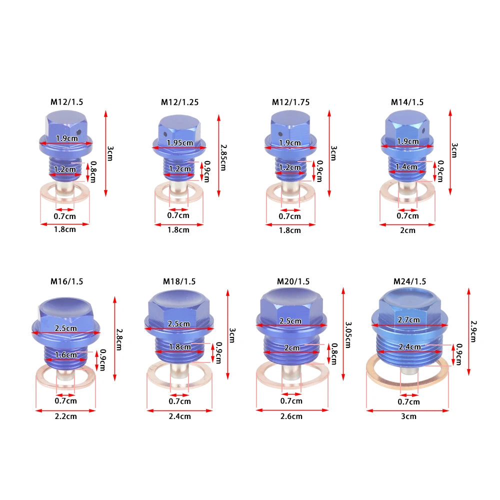 Magnetic Oil Drain Plug Oil Drain Sump Nut M12x1.25/1.5/1.75 M14-M24x1.5 Aluminum Alloy Gearbox Oil Sump Drain Plug Tuck's Performance
