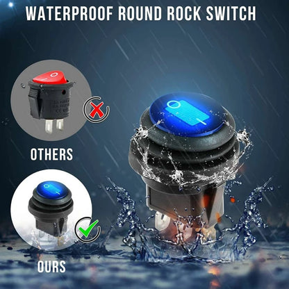 12V 20A Waterproof Rocker Switch Blue LED Lighted Round ON Off 3 Pin 12 Volt Weatherproof for Marine Car RV Truck Tuck's Performance