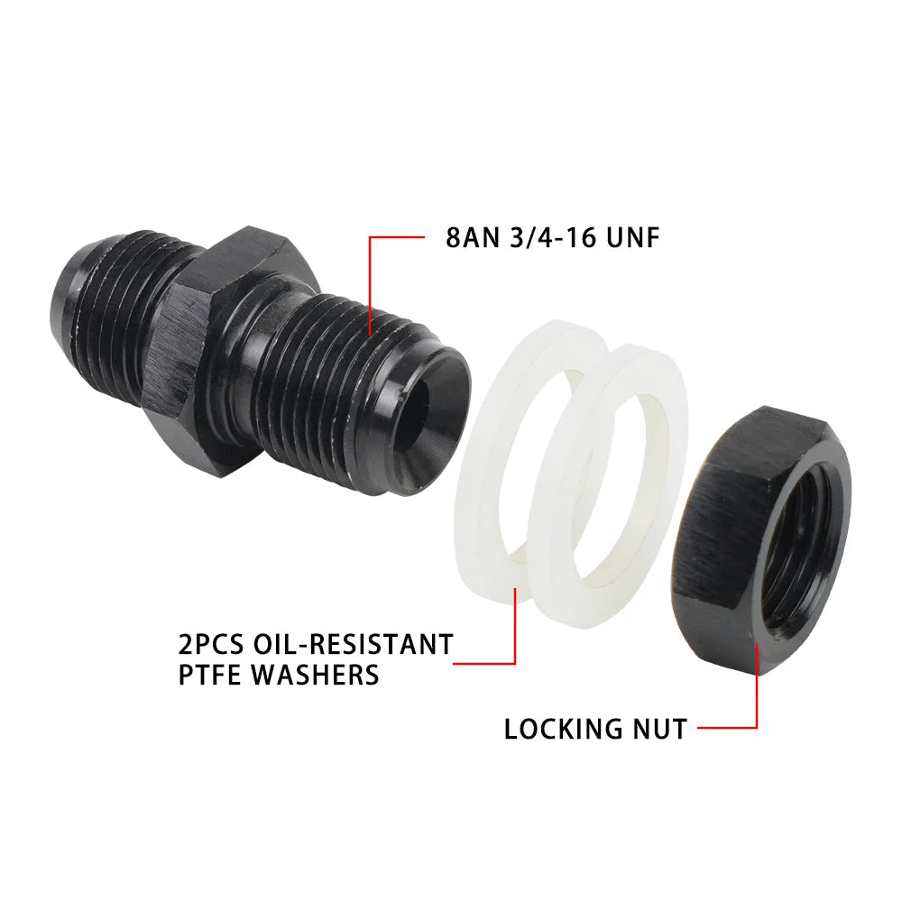 AN Fuel Cell / Tank Bulkhead Fitting with Nut & Washer | AN6 to AN12 Tucks Performance
