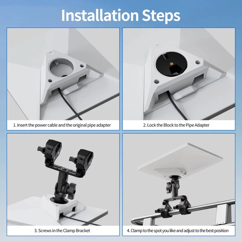 Installation steps for the Starlink Mini pole clamp mount