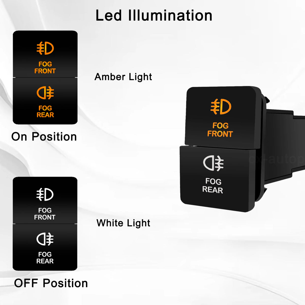 Dual push switch illumination, amber when on and white backlight when off