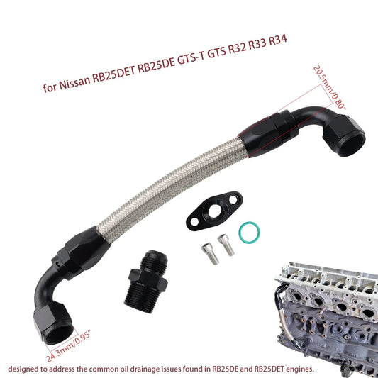 FULL FLOW VCT Cylinder Head Oil Drain Return Kit for Nissan RB25DET RB25DE R32 R33 R34 Block -10AN male fitting. Tuck's Performance