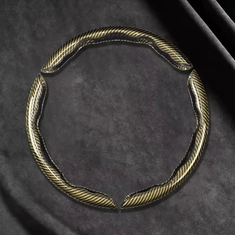 Yellow carbon-look steering wheel cover 3 piece set