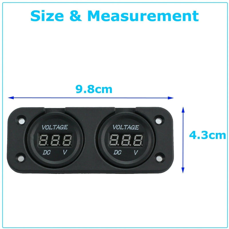 Waterproof 12V/24V Dual LED Digital Voltmeter Panel image 3