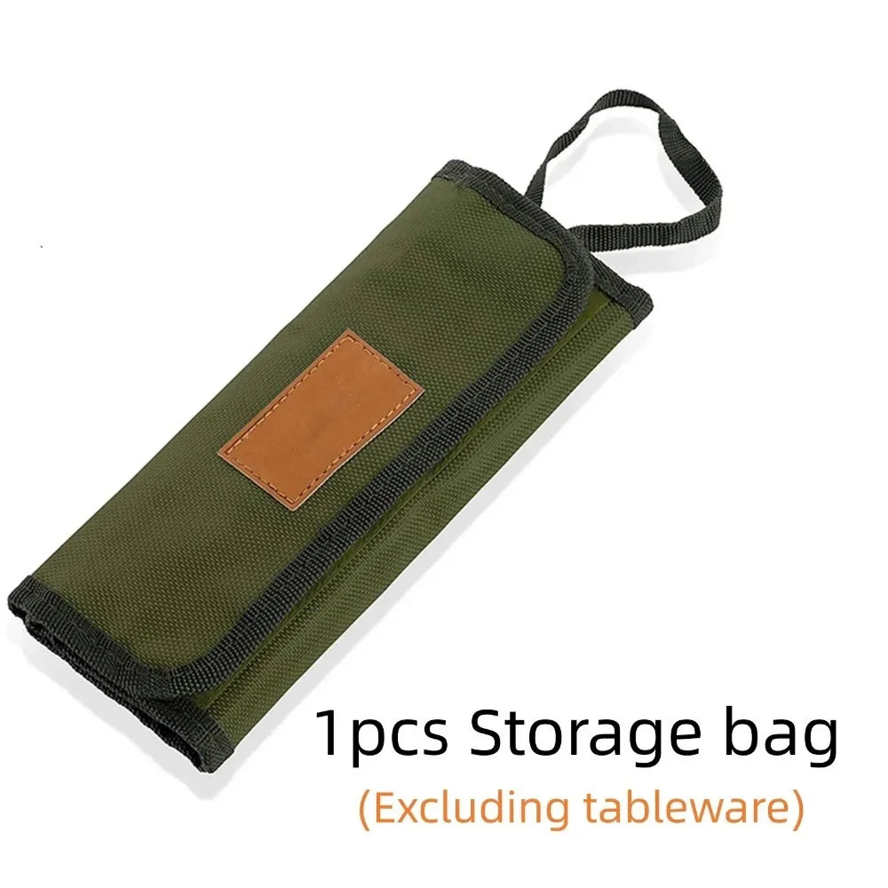 Canvas camping cutlery roll pouch - rolled up, pouch only