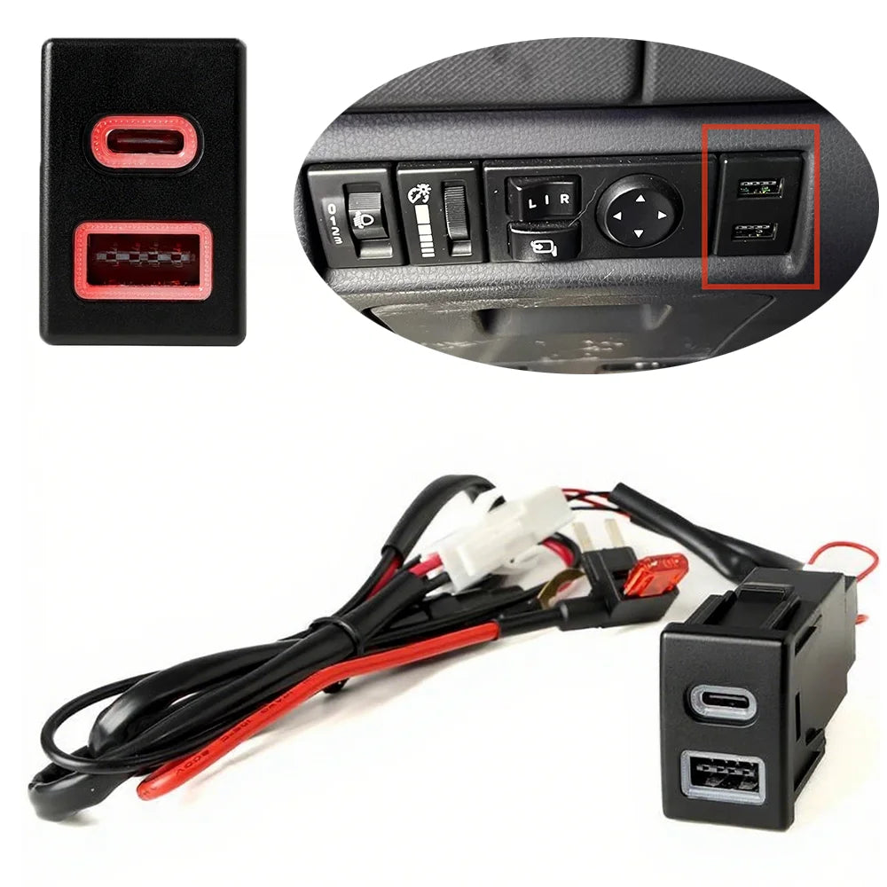 12V/24V For Isuzu Suzuto 18-22 D-MAX old model Car Charger Dual USB TYPE-C PD Interface Socket Phone Charge Adapt Cable Tuck's Performance