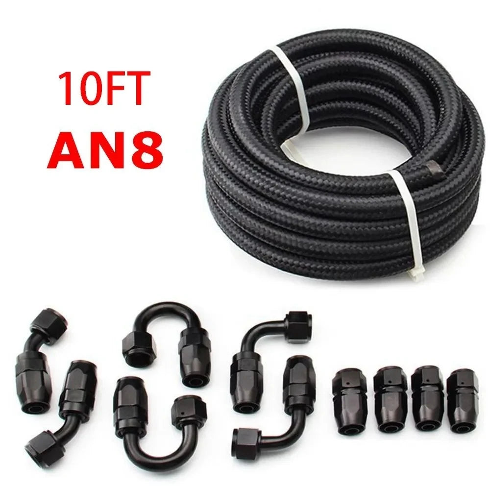 3M AN6/AN8/AN10 CPE Oil Fuel Fittings Hose End 0+45+90+180 Degree Oil Adaptor Kit AN6 Braided Oil Fuel Hose Line With Clamps Tuck's Performance