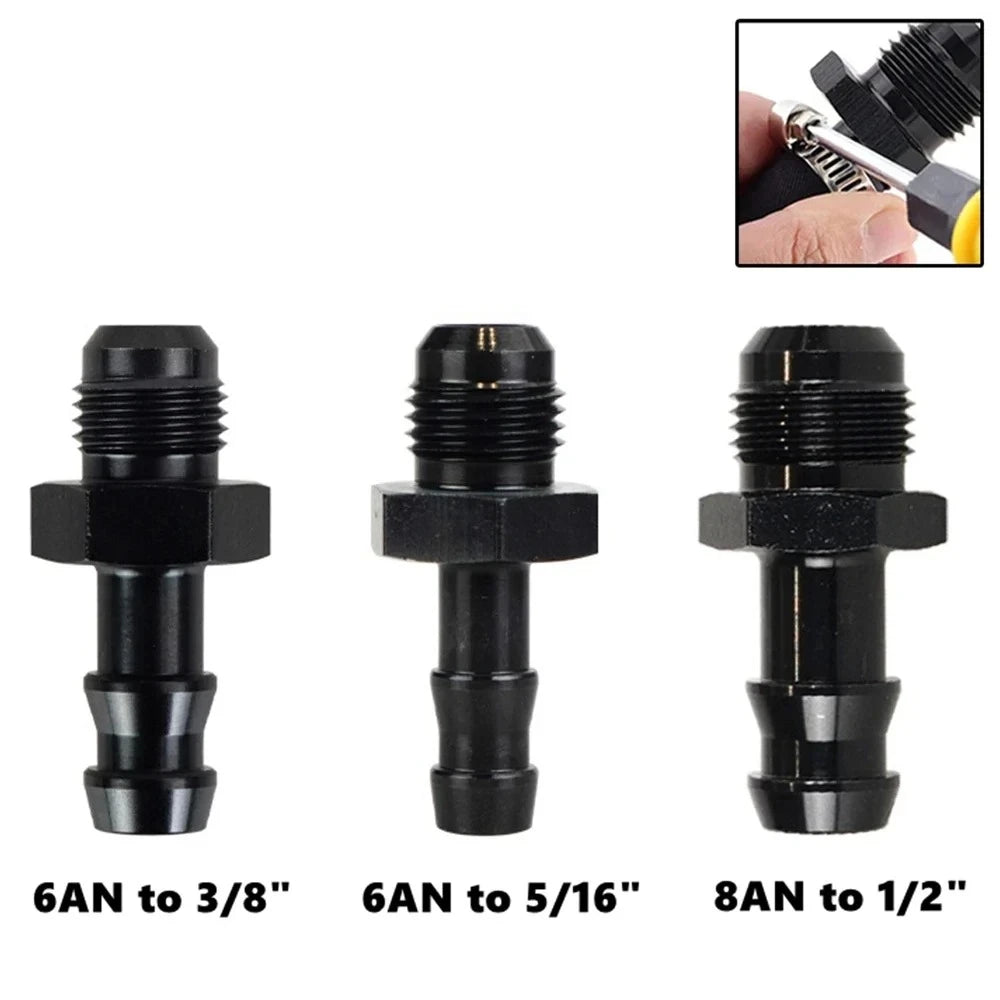 6AN Flare to 3/8" or to 5/16" Hose Barb Adapter Fittings, Aluminum Fuel Line Male 8AN to 1/2" Push On Barb Connector Black Tuck's Performance