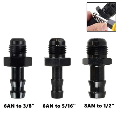 6AN Flare to 3/8" or to 5/16" Hose Barb Adapter Fittings, Aluminum Fuel Line Male 8AN to 1/2" Push On Barb Connector Black Tuck's Performance