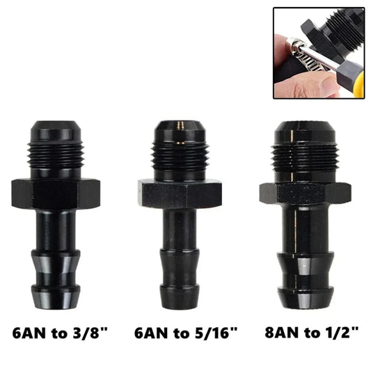 6AN Flare to 3/8" or to 5/16" Hose Barb Adapter Fittings, Aluminum Fuel Line Male 8AN to 1/2" Push On Barb Connector Black Tuck's Performance