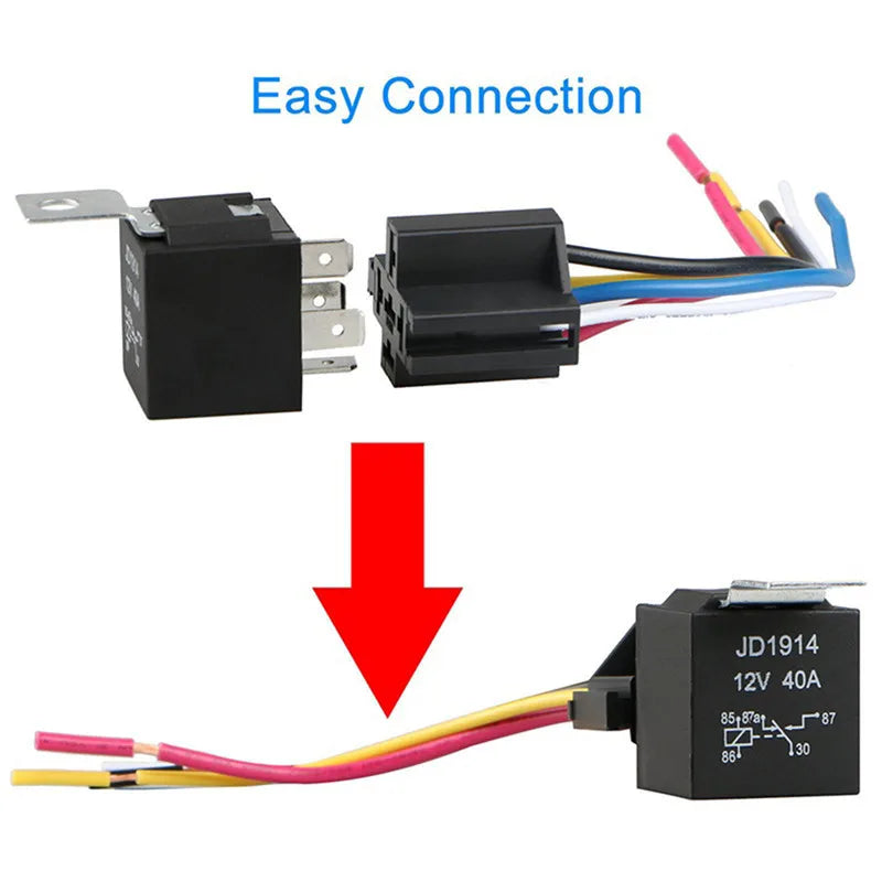 Waterproof Automotive Relay 12v 5pin 40a Car Relay With Black Red Copper Terminal Auto Relay With Relay Socket 1pc Tuck's Performance