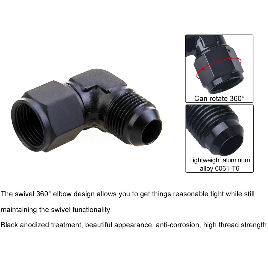 1Pc Aluminum AN6 AN8 AN10 Male To AN Female 90 Degree Swivel Coupler Union Apapters Fitting Fuel Oil Transformation Fittings Tuck's Performance