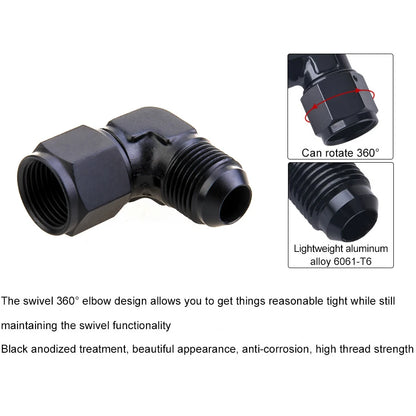 1Pc Aluminum AN6 AN8 AN10 Male To AN Female 90 Degree Swivel Coupler Union Apapters Fitting Fuel Oil Transformation Fittings Tuck's Performance