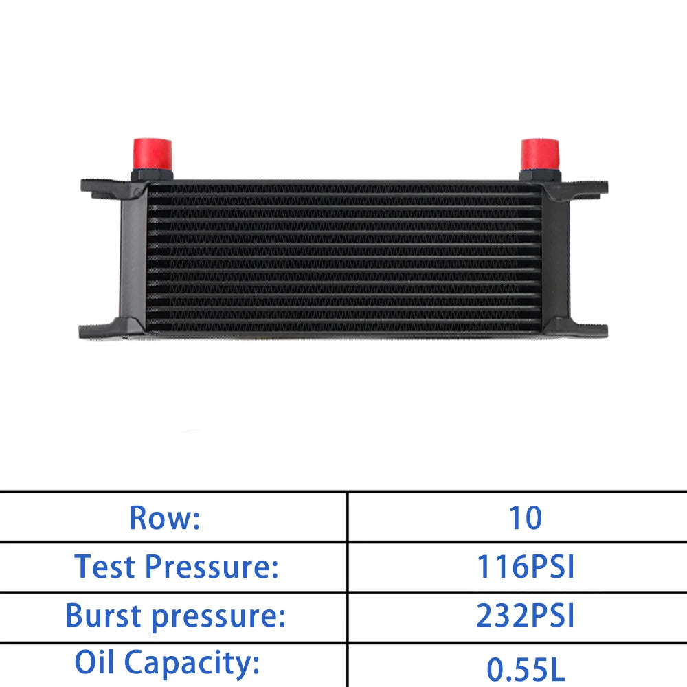 Universal 13 Rows Oil Cooler Kit, 10AN Transmission Engine Cooler W/Oil Filter Sandwich Adapter Nylon Braided Hose Line Kit Tuck's Performance