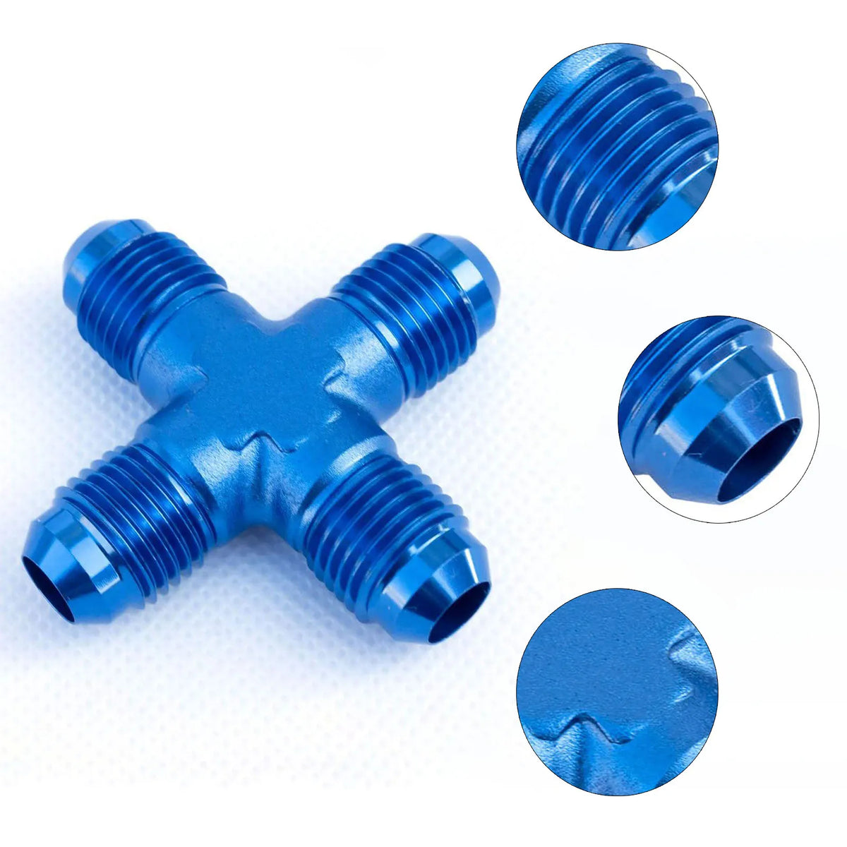AN3/AN4/AN6/AN8/AN10/AN12/AN16 Aluminum Four-Way Cross Torch Adapter Fuel Line Hose AN Connector Red, Blue, Black Tuck's Performance