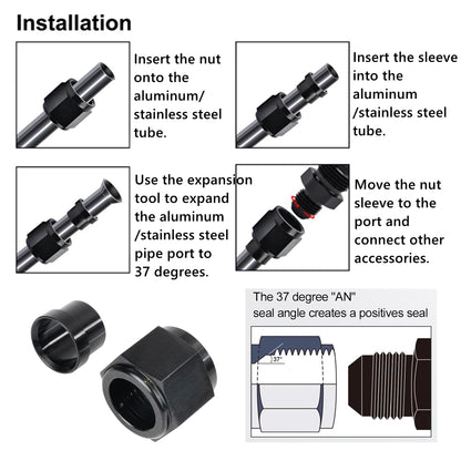 4AN 1/4 6AN 3/8 8AN 1/2 12AN 3/4 10AN Female to 5/8"Hardline Tube Nut and Sleeve Fitting Adapter Aluminum Tube Hose Line Fitting Tuck's Performance