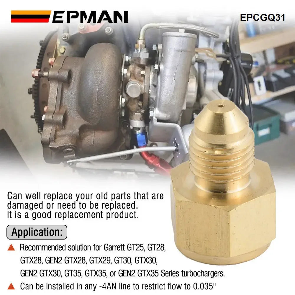EPMAN Brass AN4 Inline Turbo Oil Feed Inlet Restrictor Fitting -4AN Male To -4AN Female 0.035" EPCGQ31 Tuck's Performance