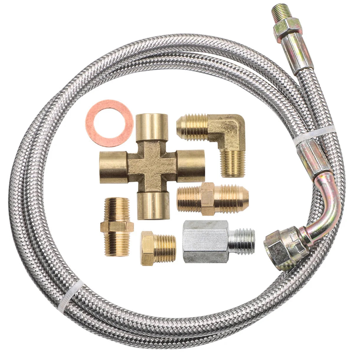 New Turbo Oil Feed Line Kit Universal Oil Return Line Kit Oil Drain Line Kit with 1/8 NPT, 90 ° 4 AN To 1/8 NPT Connector For Tuck's Performance