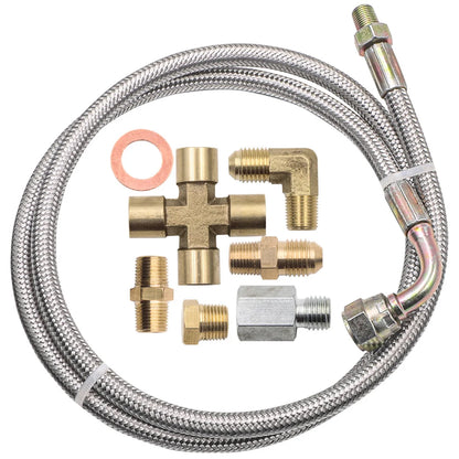 New Turbo Oil Feed Line Kit Universal Oil Return Line Kit Oil Drain Line Kit with 1/8 NPT, 90 ° 4 AN To 1/8 NPT Connector For Tuck's Performance