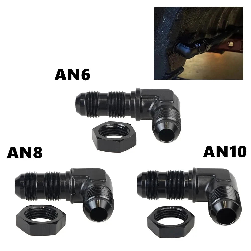AN6 AN8 AN10 Male to Male 90 Degree Flare Union Bulkhead Fitting Adapter with Nut For Tab or Wirewall Tuck's Performance