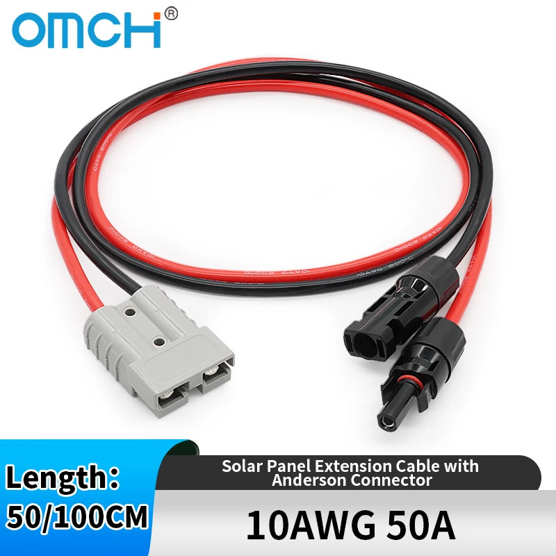 OMCH 50/100CM Solar Panel Extension Cable 6mm2 10AWG with 50A Anderson Connector for Car Battery and Solar Panel Connect Tuck's Performance