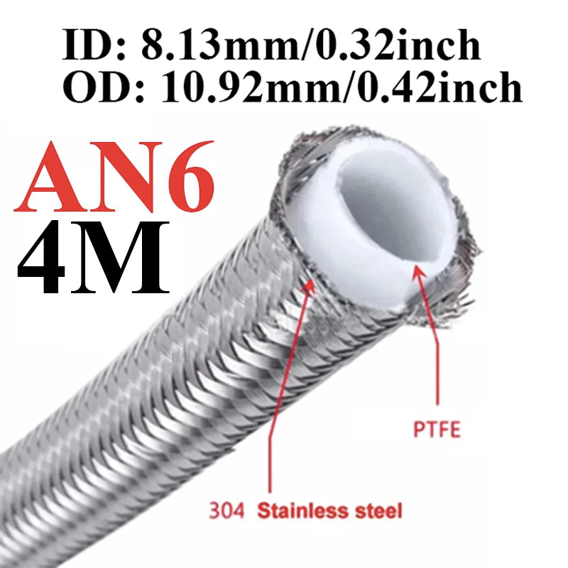 1M/3M/4M/6M AN3 AN4 AN6 AN8 AN10 Racing Hose 304 Stainless Steel Braided PTFE Brake Hose E85 Fuel Oil Line Oil Cooler Hose Pipe Tuck's Performance