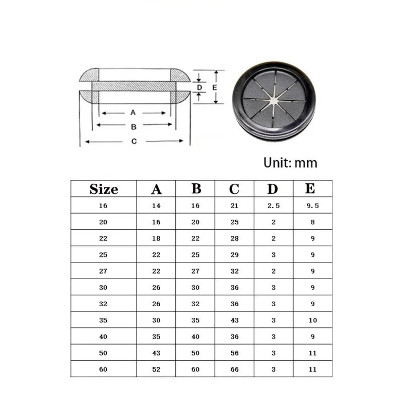 5/10pcs Rubber Grommet Blanking Hole Firewall Hole Plug Electrical Wire Gasket Black Parts 16mm 20mm 22mm 25mm 28mm 30mm to 60mm Tuck's Performance