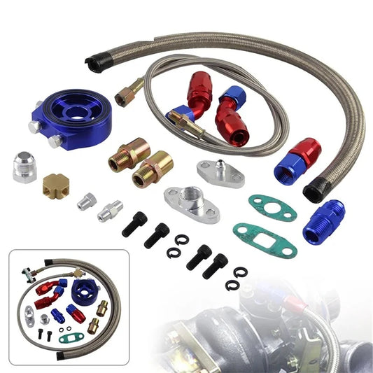 Turbo Oil Return Drain+ Feed Line + Sandwich Adapter Plate For SR20DET KA24DE  95-99 Eclipse K24 Blue Tuck's Performance