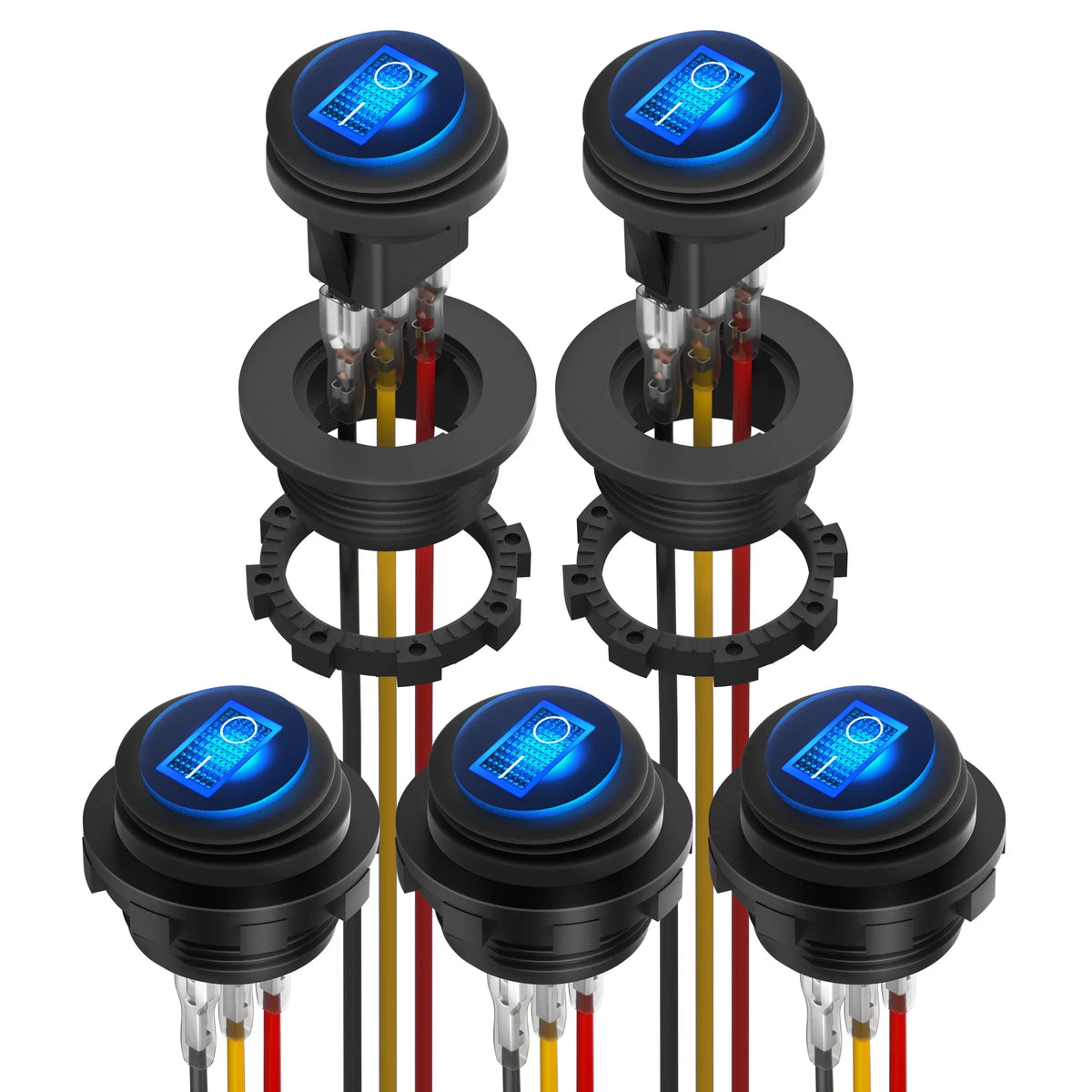 5PCS Waterproof Round Rocker Switch12V LED Toggle Switch Lighted ON Off SPST 3 Pin for Car Switch Panel RV Truck Marine Boat Tuck's Performance