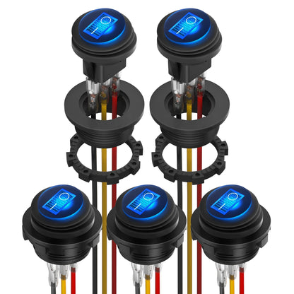 5PCS Waterproof Round Rocker Switch12V LED Toggle Switch Lighted ON Off SPST 3 Pin for Car Switch Panel RV Truck Marine Boat Tuck's Performance