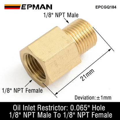 EPMAN Universal Brass Turbo Oil Feed Restrictor Fitting 1/8" NPT Male To Female 0.065" Restrictor EPCGQ184 Tuck's Performance
