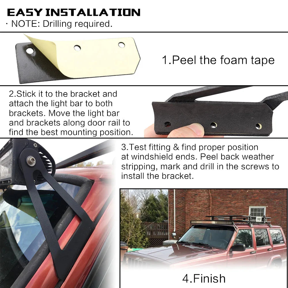 50 Inch LED Light Bar Roof Brackets for Jeep Cherokee XJ image 4