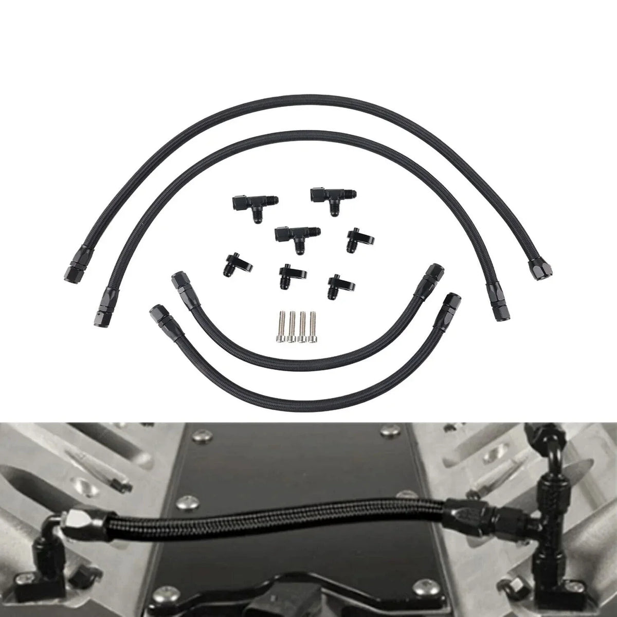 AN4 Adapter Engine Steam Vent Hose Line Kit Stainless Steel Braided Line Hose For LS LSX LS1 LS2 LS6 LM7 Chevrolet Pontiac GMC Tuck's Performance