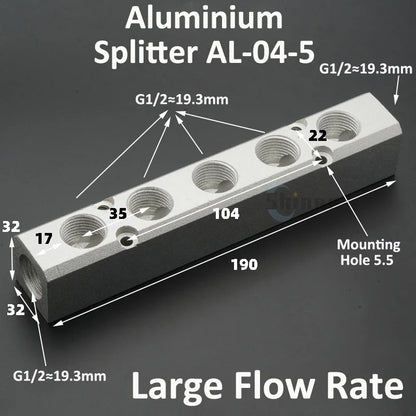 Aluminium Splitter 1/8" 1/2" BSP Internal Thread Port 2 3 4 5 6 7 8 9 10 Way 1/4 Pneumatic Air Manifold Distributor Connector Tuck's Performance