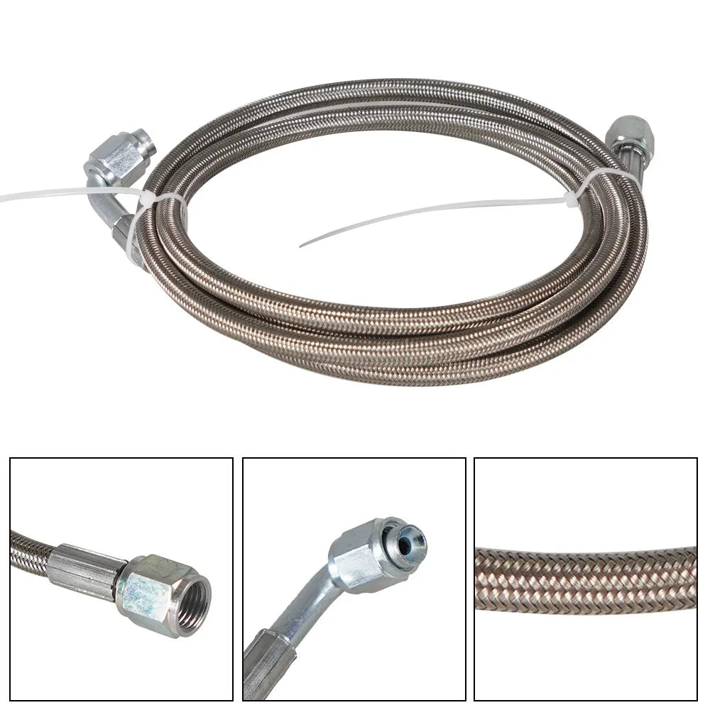 Universal 12' 24' 36' 48'60' AN4 90 Degree X Straight PTFE Turbine Oil Feed Pipe Turbo Oil Feed Line Kit Stainless Steel Braided Tuck's Performance