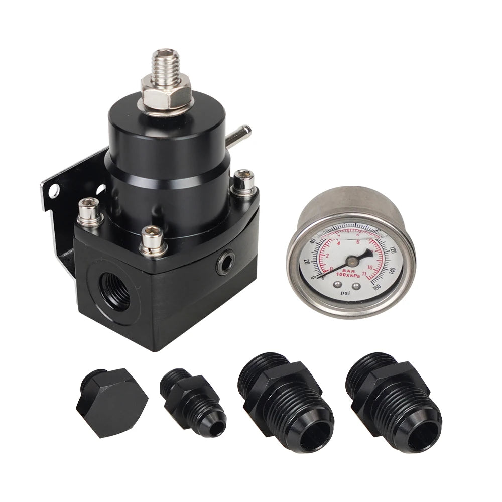 Adjustable Fuel Pressure Regulator with White Oil Gauge With AN8/10 Feed Fitting & AN6 Return Line Fitting & AN8/10 End Cap Tuck's Performance